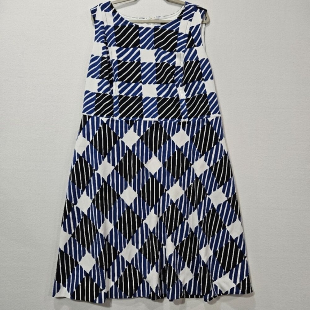 Talbots Womens Dress Blue White Black Size 20W Gingham Plaid Fit &‎ Flair Midi